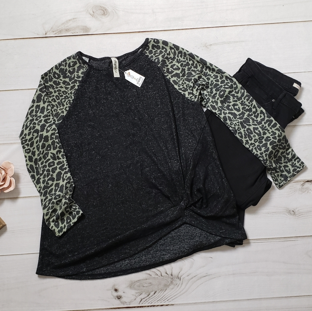 Sage & Heathered Black Animal Print Long Sleeve